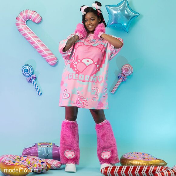 NEW ACDC RAG x Gloomy Bear x Sophie Powers Candy Pink Faux Fur Leg Warmer - Picture 7 of 8